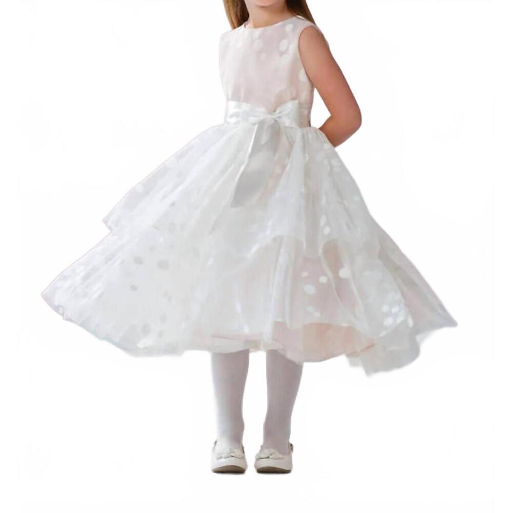 NEW JOAN CALABRESE petal embroidered dot fancy dress in ivory